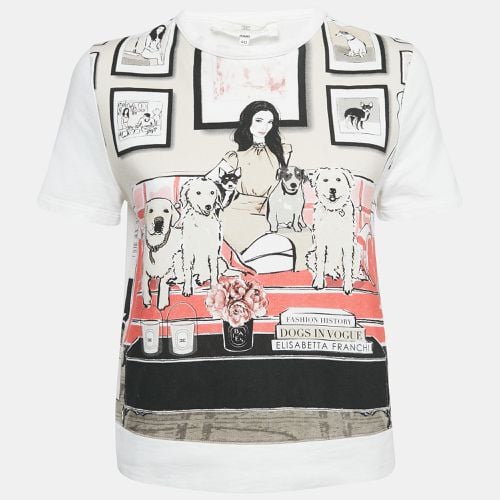 Elisabetta Franchi White Dogs In Vogue Print Cotton and Chiffon T-Shirt S - Elisabetta Franchi - Modalova