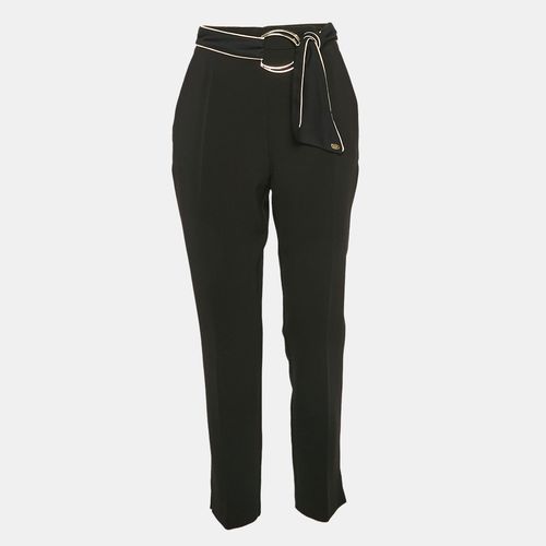 Elisabetta Franchi Black Contrast Trim Crepe Embellished Belt Pants M - Elisabetta Franchi - Modalova