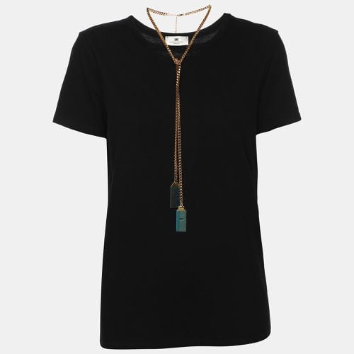 Elisabetta Franchi Black Cotton Round Neck Chain T-Shirt S - Elisabetta Franchi - Modalova