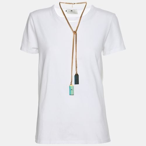 Elisabetta Franchi White Cotton Round Neck Chain T-Shirt S - Elisabetta Franchi - Modalova