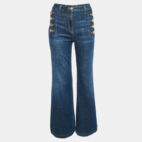 Elisabetta Franchi Blue Washed Denim Embellished Button Jeans S Waist 26" - Elisabetta Franchi - Modalova