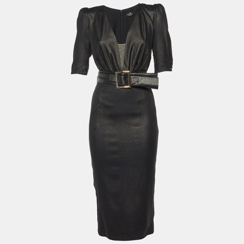 Elisabetta Franchi Black Coated Crepe Belted Midi Dress M - Elisabetta Franchi - Modalova