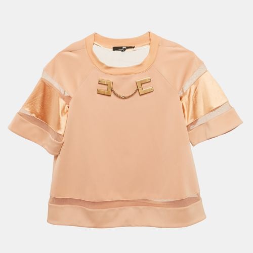 Elisabetta Franchi Light Orange Logo Plaque Tulle Trim Jersey Top S - Elisabetta Franchi - Modalova