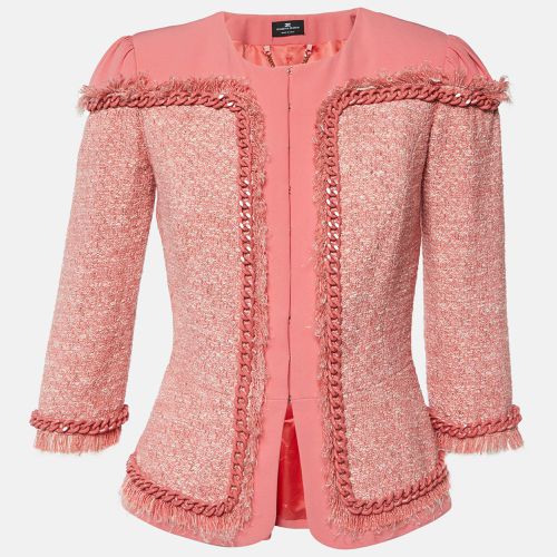 Elisabetta Franchi Pink Tweed and Crepe Chain Detail Jacket M - Elisabetta Franchi - Modalova