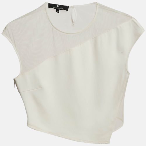 Elisabetta Franchi White Crepe and Mesh Crop Top L - Elisabetta Franchi - Modalova