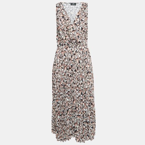 Elisabetta Franchi Brown Printed Pleat Crepe Detail Midi Dress M - Elisabetta Franchi - Modalova