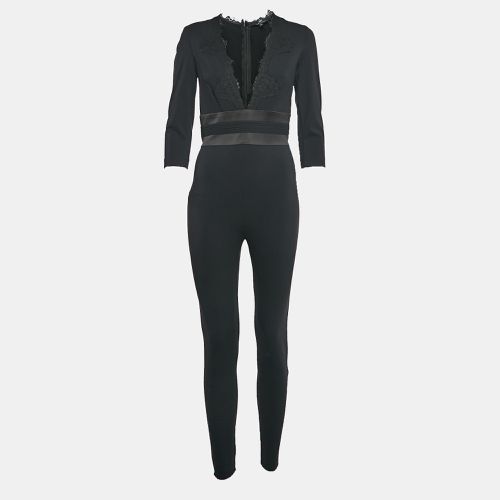 Lace Trim Jersey Plunging Neck Jumpsuit M - Elisabetta Franchi - Modalova