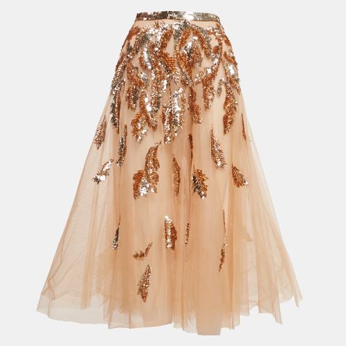 Elisabetta Franchi Beige Sequin Embellished Tulle Midi Skirt M - Elisabetta Franchi - Modalova