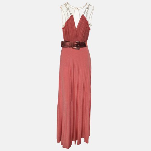 Elisabetta Franchi Coral Pink Knitted Fabric Belted Maxi Dress M - Elisabetta Franchi - Modalova