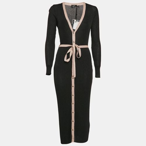 Elisabetta Franchi Black Lurex Rib Knit Belted Midi Dress M - Elisabetta Franchi - Modalova