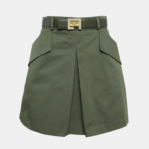 Elisabetta Franchi Green Gabardine Logo Plaque Belted Mini Skirt M - Elisabetta Franchi - Modalova