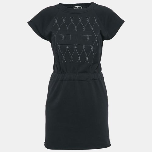 Elisabetta Franchi Black Logo Embossed Cotton Blend Knit Mini Dress S - Elisabetta Franchi - Modalova