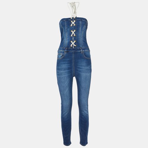 Elisabetta Franchi Blue Denim Lace-Up Detail Off-Shoulder Jumpsuit M - Elisabetta Franchi - Modalova