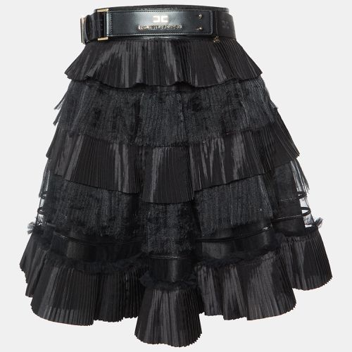 Elisabetta Franchi Black Pleated Crepe Belted Mini Skirt M - Elisabetta Franchi - Modalova