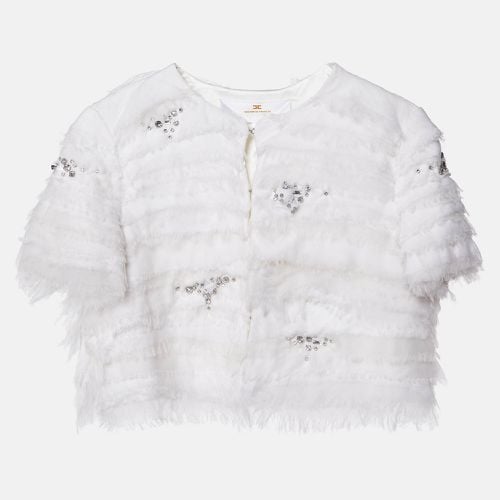 Elisabetta Franchi White Studded Crepe Crop Jacket M - Elisabetta Franchi - Modalova