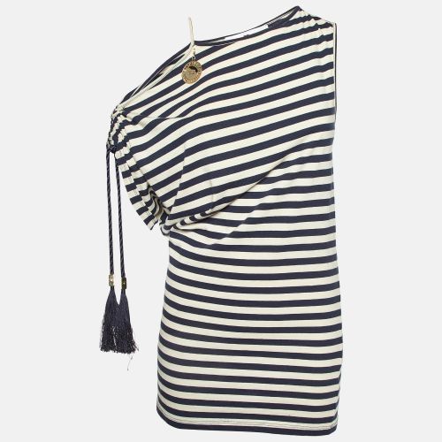 Elisabetta Franchi Jeans Marine Blue Striped Jersey Asymmetric Top M - Elisabetta Franchi - Modalova