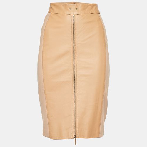 Elisabetta Franchi Gold Beige Leather & Jersey Pencil Skirt L - Elisabetta Franchi - Modalova