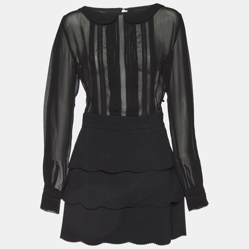 Elisabetta Franchi Black Crepe & Chiffon Tiered Long Sleeve Dress M - Elisabetta Franchi - Modalova