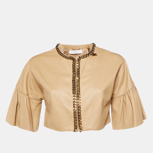 Elisabetta Franchi Beige Leather Chain Detail Bolero Jacket L - Elisabetta Franchi - Modalova