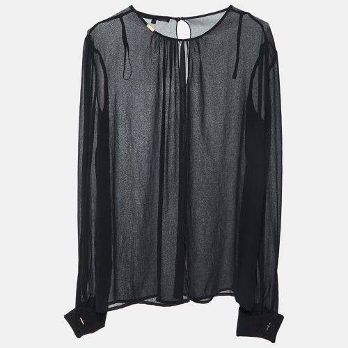 Elisabetta Franchi Black Chiffon Back Slit Detail Sheer Blouse L - Elisabetta Franchi - Modalova