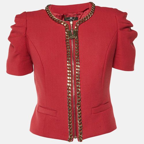 Elisabetta Franchi Rouge Pink Crepe Chain Detail Zip Up jacket L - Elisabetta Franchi - Modalova