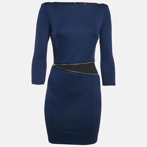 Elisabetta Franchi Navy Blue Jersey Zip Detail Mini Dress M - Elisabetta Franchi - Modalova