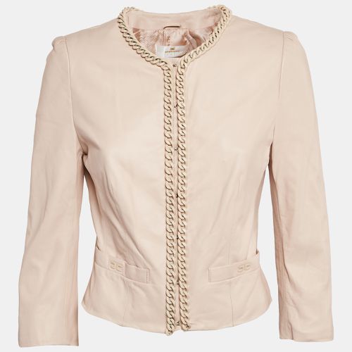 Elisabetta Franchi Gold Pink Chain Embellished Leather Jacket L - Elisabetta Franchi - Modalova