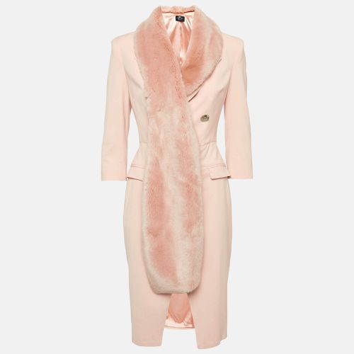 Elisabetta Franchi Light Orange Detachable Fur Double Breasted Long Coat S - Elisabetta Franchi - Modalova