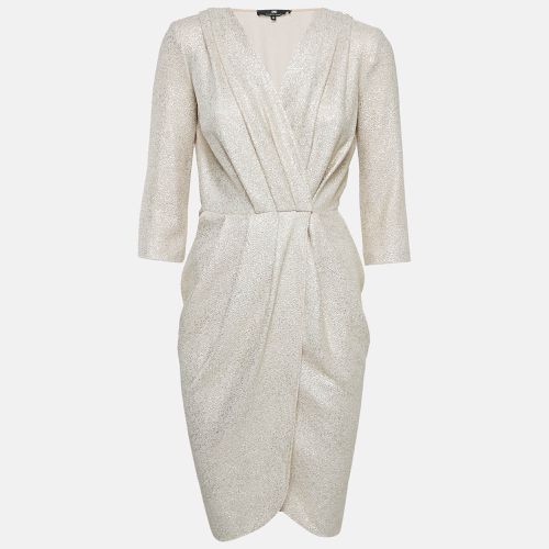 Elisabetta Franchi Metallic/Cream Foil Print Textured Crepe Wrap Dress S - Elisabetta Franchi - Modalova