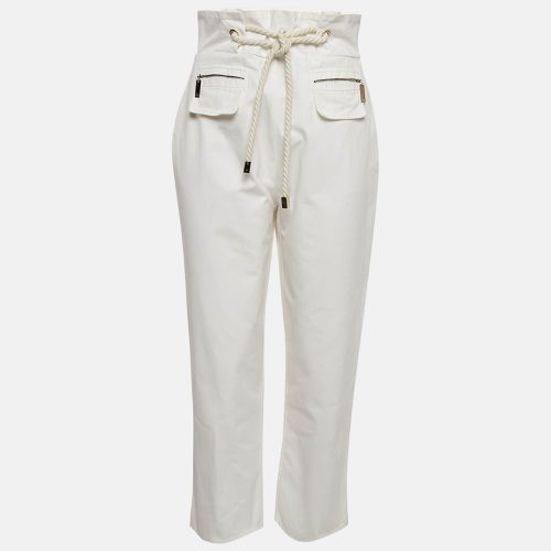 Elisabetta Franchi White Cotton Gabardine Rope Detail Trousers M - Elisabetta Franchi - Modalova