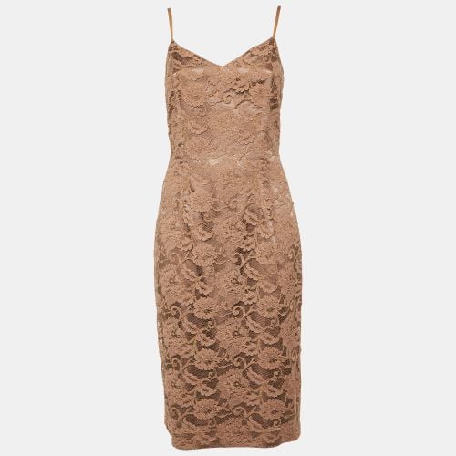 Elisabetta Franchi Taupe Lace Sleeveless Fitted Dress XL - Elisabetta Franchi - Modalova