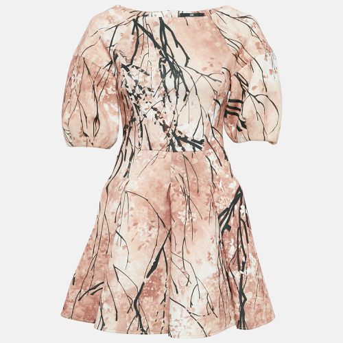 Elisabetta Franchi Brown Abstract Print Pleated Mini Dress M - Elisabetta Franchi - Modalova