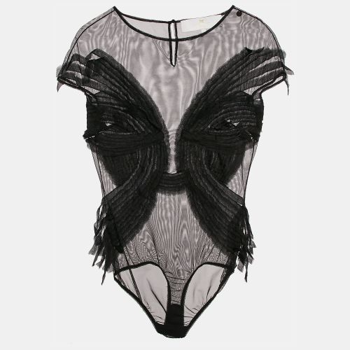 Elisabetta Franchi Black Sheer Tulle Bodysuit M - Elisabetta Franchi - Modalova