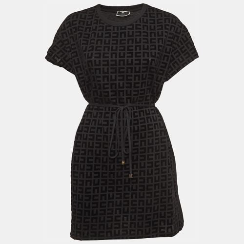 Elisabetta Franchi Black Monogram Patterned Cotton Knit Mini Dress M - Elisabetta Franchi - Modalova