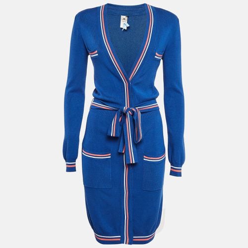 Elisabetta Franchi Blue Rib Knit Belted Long Cardigan M - Elisabetta Franchi - Modalova