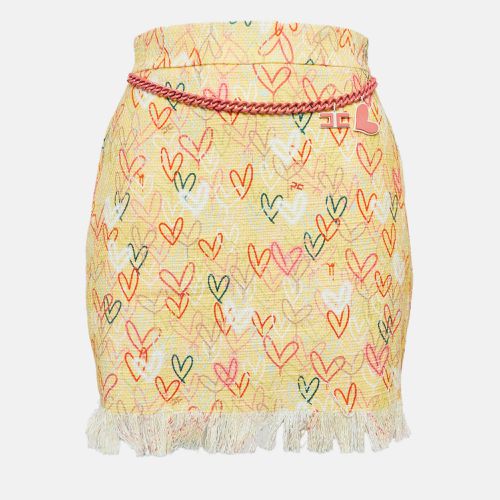 Elisabetta Franchi Yellow Hearts print Cotton Canvas Fringed Mini Skirt S - Elisabetta Franchi - Modalova