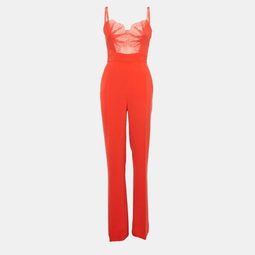 Elisabetta Franchi Orange Crepe Lace Trimmed Jumpsuit XL - Elisabetta Franchi - Modalova