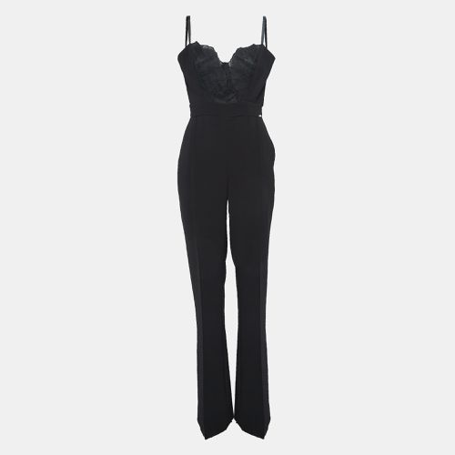 Elisabetta Franchi Black Crepe Lace Trimmed Jumpsuit XL - Elisabetta Franchi - Modalova