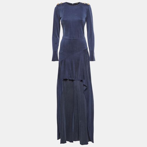 Elisabetta Franchi Blue Corduroy High-Low Flared Dress M - Elisabetta Franchi - Modalova