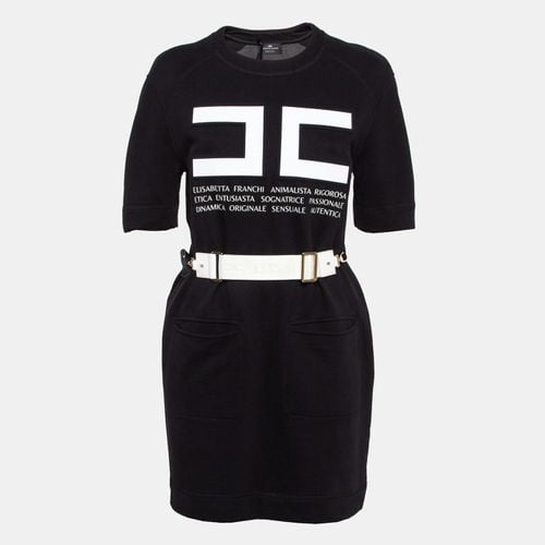 Elisabetta Franchi Black Textured Print Cotton Belted T-Shirt Dress M - Elisabetta Franchi - Modalova