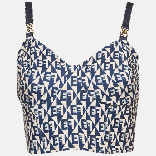 Elisabetta Franchi Navy Blue Logo Print Crepe Crop Top M - Elisabetta Franchi - Modalova