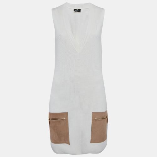 Elisabetta Franchi White Rib Knit V-Neck Sleeveless Mini Dress S - Elisabetta Franchi - Modalova