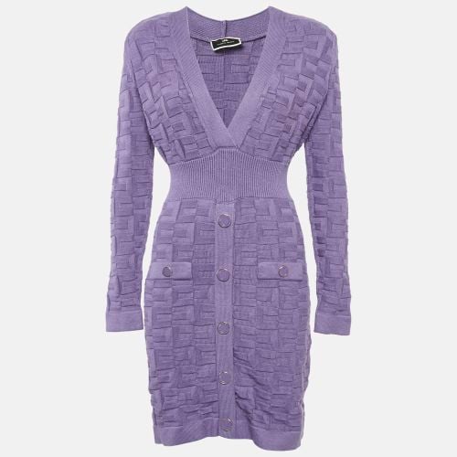 Elisabetta Franchi Purple Knit Patterned V-Neck Mini Dress M - Elisabetta Franchi - Modalova