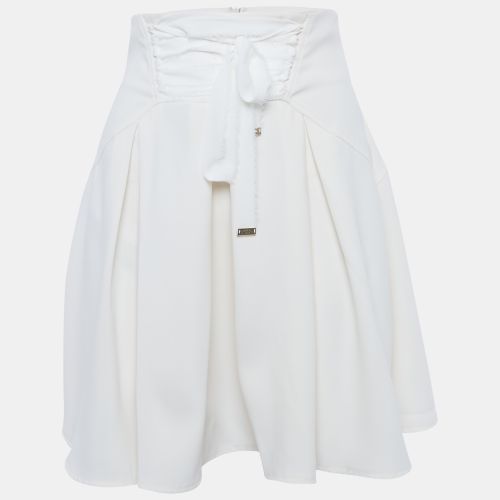 Elisabetta Franchi Cream Crepe Pleated Mini Skirt M - Elisabetta Franchi - Modalova