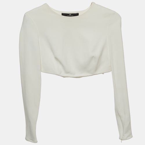 Elisabetta Franchi Off-White Crepe Long Sleeve Crop Top S - Elisabetta Franchi - Modalova