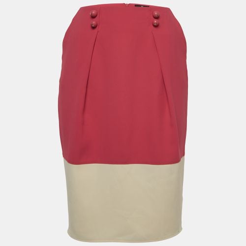 Elisabetta Franchi Pink/Cream Crepe Pleated Knee Length Skirt M - Elisabetta Franchi - Modalova