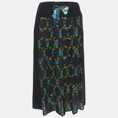 Elisabetta Franchi Black Floral Print Crepe Pleated Semi Sheer Midi Skirt S - Elisabetta Franchi - Modalova