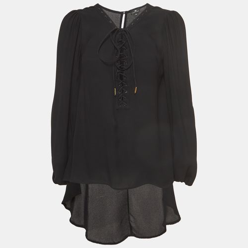 Elisabetta Franchi Black Crepe Lace-Up Neck Camicia Blouse L - Elisabetta Franchi - Modalova