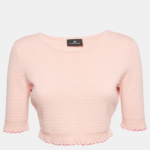 Elisabetta Franchi Pink Textured Knit Sweater Top L - Elisabetta Franchi - Modalova