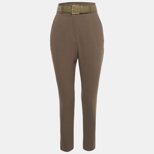 Elisabetta Franchi Olive Green Crepe Belted Slim Fit Trousers S - Elisabetta Franchi - Modalova